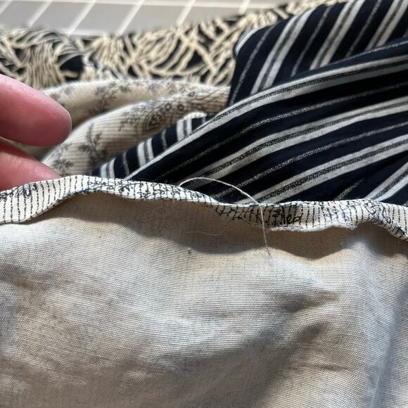 Black Stripe Floral Mixed Print 3/4 Sleeve Eclectic Boho Maxi Shift Dress Medium - Picture 14 of 14